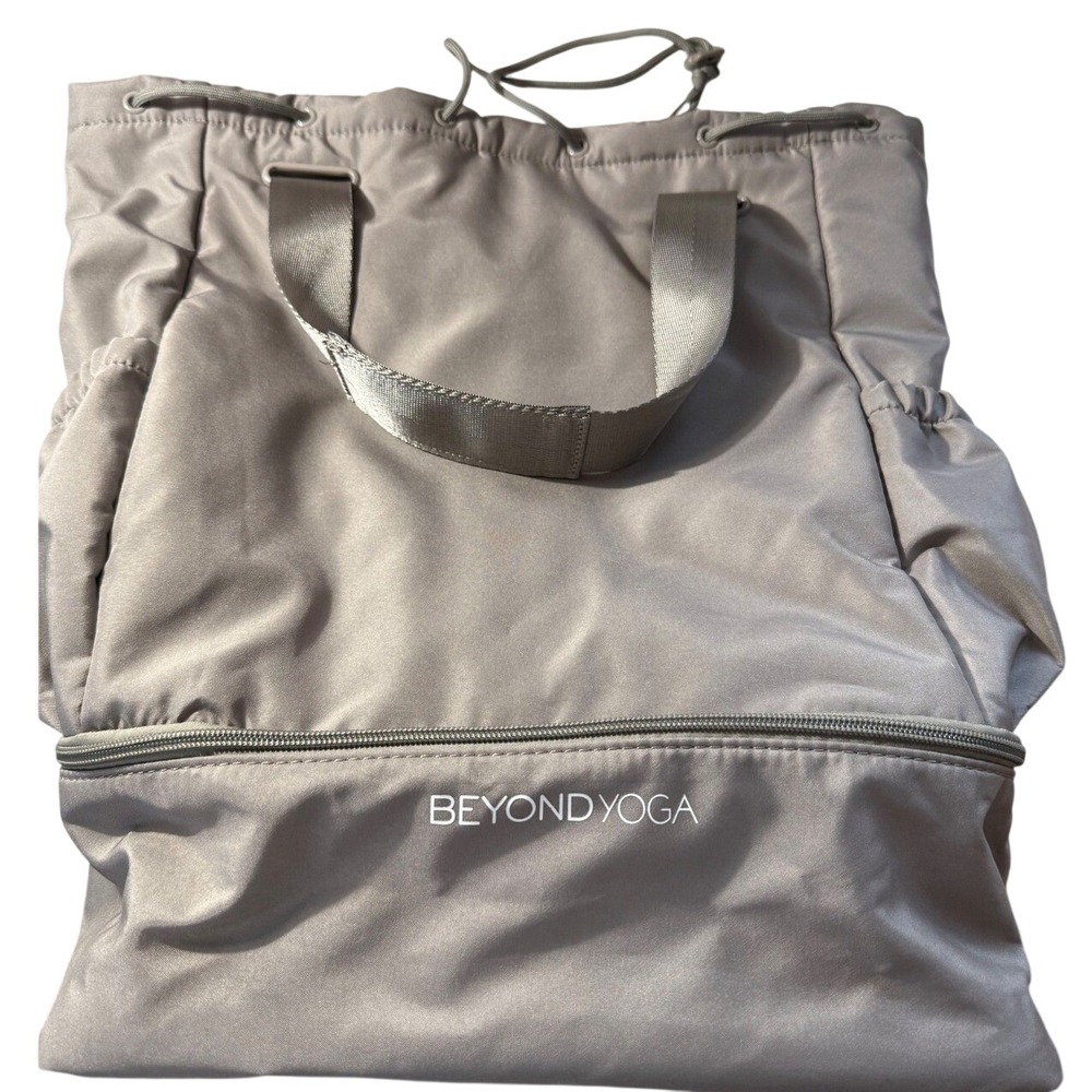 Beyond Yoga Go To Backpack Taupe Gray Nylon Gym‎ Yoga Bag with Shoe Compartment
